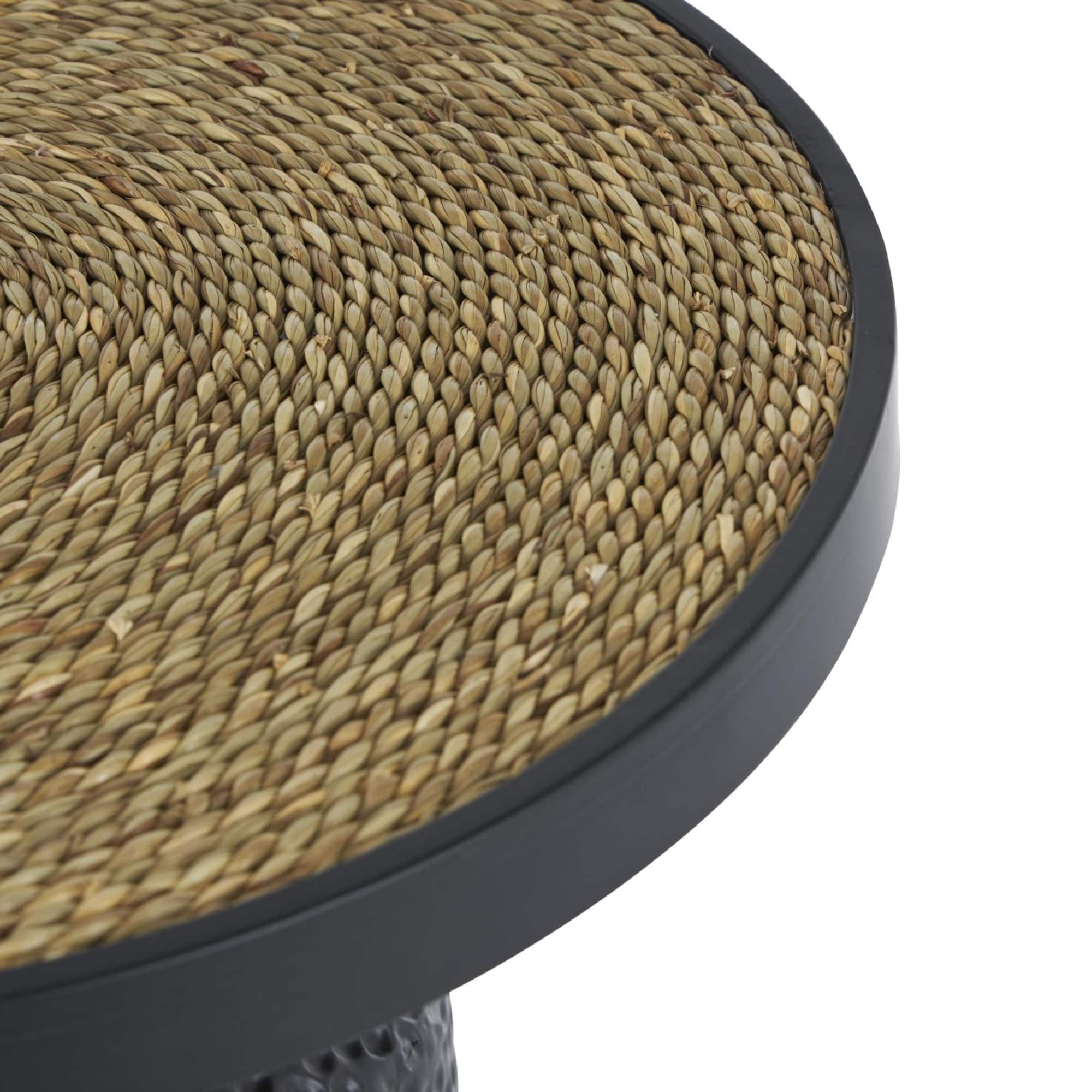 22.25" Black Metal Handmade Accent Table with Rope Tabletop